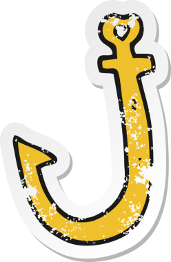 Bir insan tarafından çizilmiş karikatür kancasının gerilmiş çıkartması.