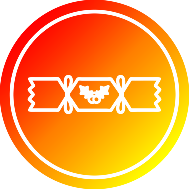 Bir insan tarafından çizilmiş sıcak gradyan çizgili Noel krakeri dairesel simgesi