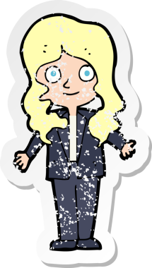 Bir insan tarafından çizilmiş, karikatür dostu bir iş kadınının sıkıntılı retro çıkartması.