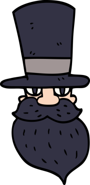 Bir insan tarafından çizilmiş silindir şapkalı sakallı bir adam.