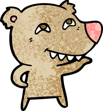 Bir insan tarafından çizilmiş dişleri gösteren çizgi film ayısı.