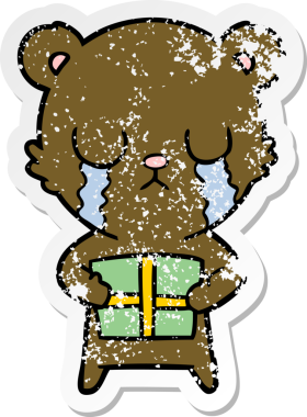 Bir insan tarafından çizilmiş ağlayan bir çizgi film ayısının sıkıntılı çıkartması.