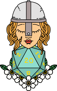 Retro Dövme Tarzı İnsan Dövüşçüsü Doğal 20 D20 zar atışıyla Bir insan tarafından çizilmiş