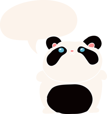 bir insan tarafından çizilmiş, konuşma baloncuklu çizgi film pandası.