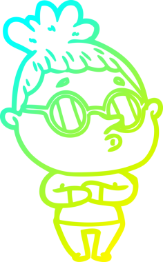 Bir insan tarafından çizilmiş güneş gözlüğü takan çizgi film kadını çizimi.