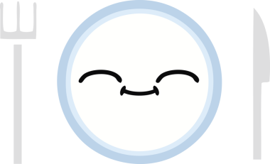 Bir insan tarafından çizilmiş yemek tabağının düz renkli retro karikatürü