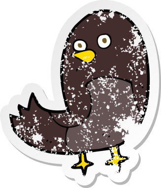 Bir insan tarafından çizilmiş karikatür kuşunun gerilmiş çıkartması.