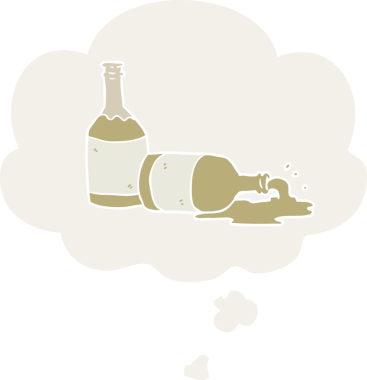 Düşünce baloncuklu çizgi film bira şişeleri insan tarafından çizilmiş.