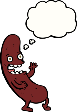 Bir insan tarafından çizilmiş düşünce baloncuklu çizgi film sosisi.