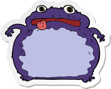 Bir insan tarafından çizilmiş komik bir kurbağanın çıkartması.