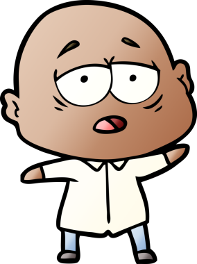 Bir insan tarafından çizilmiş yorgun, kel bir adam.