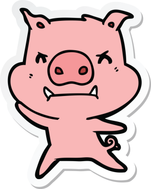 Bir insan tarafından çizilmiş kızgın çizgi film domuzu çıkartması.