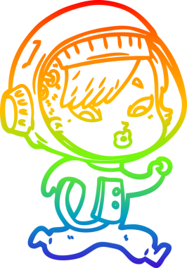 Gökkuşağı gradyan çizgi çizimi bir insan tarafından çizilmiş astronot bir kadın.