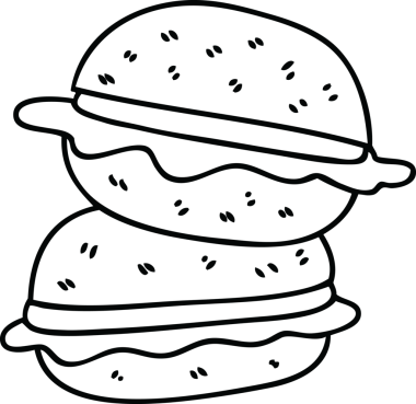 Bir insan tarafından çizilmiş garip bir sebze burger çizgi filmi.