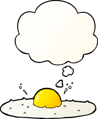 Düşünce baloncuklu çizgi film sahanda yumurta bir insan tarafından çizilmiş.