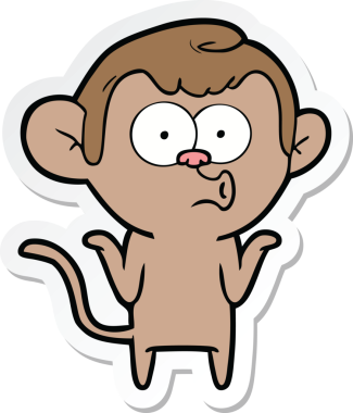 Bir insan tarafından çizilmiş kafası karışmış bir maymunun çıkartması.