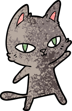 Bir insan tarafından çizilmiş çizgi film kedisi.