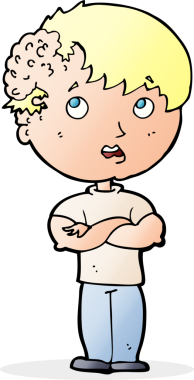 Bir insan tarafından çizilmiş kafasında büyüyen çizgi film çocuğu.