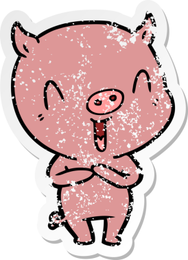 Bir insan tarafından çizilmiş mutlu çizgi film domuzunun sıkıntılı çıkartması.