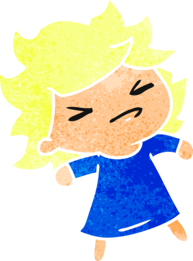 Bir insan tarafından çizilmiş sevimli bir kawai kızının eski çizgi film çizimi.