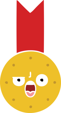 Bir insan tarafından çizilmiş altın madalyanın düz renkli retro karikatürü