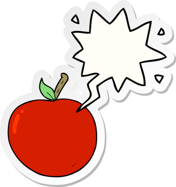 bir insan tarafından çizilmiş konuşma balonu çıkartmalı çizgi film elması.