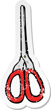 İnsan tarafından çizilmiş bir makasın gerilmiş retro yapıştırması.