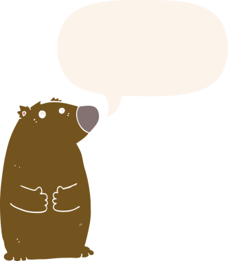 Bir insan tarafından çizilmiş eski tarz konuşma baloncuğu olan çizgi film ayısı.