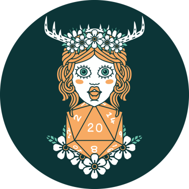 Bir insan tarafından çizilmiş 20 zarlı insan Druid ikonu.