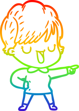 Gökkuşağı gradyan çizgi çizimi bir insan tarafından çizilmiş bir karikatür kadın