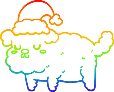 Gökkuşağı gradyan çizgisi bir insan tarafından çizilmiş şirin bir Noel köpeğinin çizimi