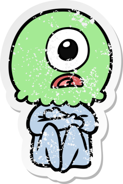 Bir insan tarafından çizilmiş sıkıntılı bir Tepegöz uzaylı uzay adamı çıkartması.