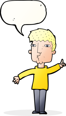 Bir insan tarafından çizilen konuşma baloncuğuyla yükselen çizgi film adamı.