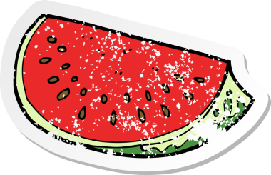 Bir insan tarafından çizilmiş karpuz diliminin retro sıkıntılı çıkartması.