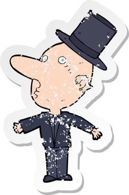 Bir insan tarafından çizilmiş silindir şapkalı bir çizgi film karakterinin gerilimli çıkartması.