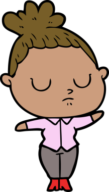 Bir insan tarafından çizilmiş sakin bir kadın çizgi filmi.