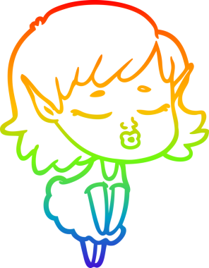 Gökkuşağı gradyan çizgisi bir insan tarafından çizilmiş güzel bir elf kızı çizimi