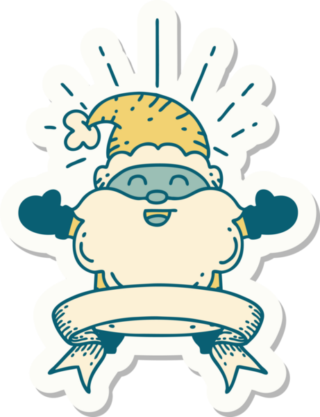 Bir dövme stili çıkartması. Mutlu Noel Baba karakteri. Bir insan tarafından çizilmiş.