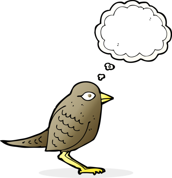 Bir insan tarafından çizilmiş düşünce baloncuklu bahçe kuşu.