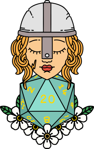 Retro Dövme Tarzı İnsan Dövüşçüsü Doğal 20 D20 zar atışıyla Bir insan tarafından çizilmiş