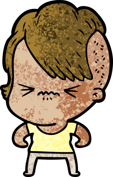 Çizgi film, bir insan tarafından çizilmiş sinirli hippi kız.