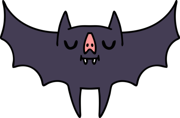 Bir insan tarafından çizilmiş ürkütücü şirin bir cadılar bayramı yarasasının karikatürü.