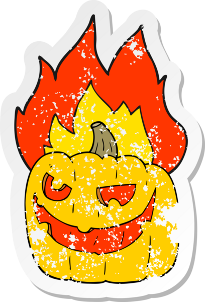 Bir insan tarafından çizilmiş yanan cadılar bayramı balkabağı çizgi filminin gerilimli yapıştırması.