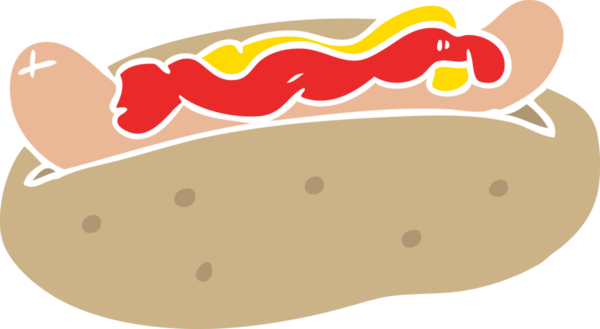 Bir insan tarafından çizilmiş düz renkli bir sosisli.