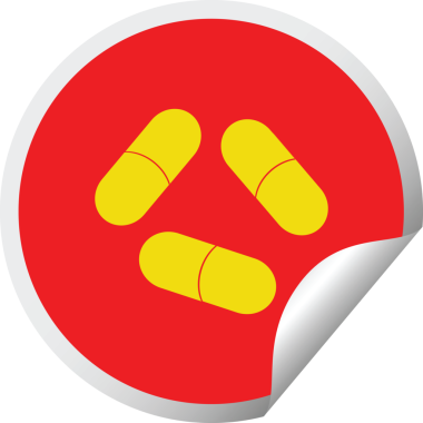 Bir insan tarafından çizilmiş hap vektör çizimi dairesel soyma etiketi