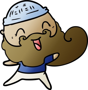 Bir insan tarafından çizilmiş sakallı ve kış şapkalı mutlu bir adam.