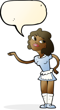 Bir insan tarafından çizilmiş bir konuşma balonuyla servis edilen karikatür garsonu.