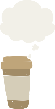 Düşünce baloncuklu çizgi film kahve fincanı insan tarafından çizilmiş.