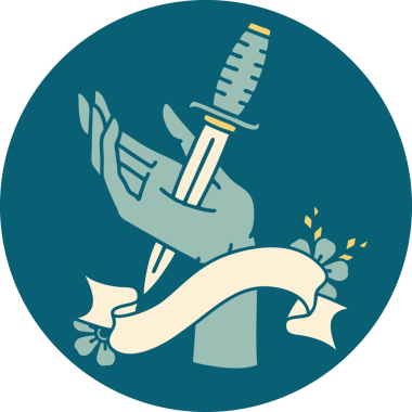 Bir insan tarafından çizilmiş eline hançer dövmesi simgesi