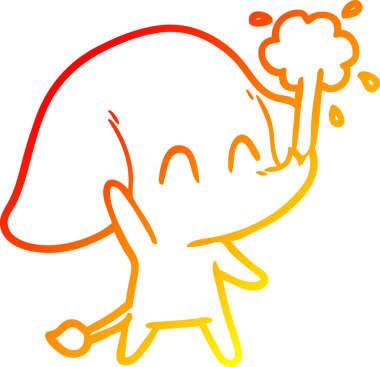 Bir insanın çizdiği suyu püskürten sevimli bir filin sıcak çizgi çizgisi.